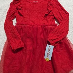 Cat & Jack Vibrant Red Knitted Long SleeveCasual Tutu Toddler Dress